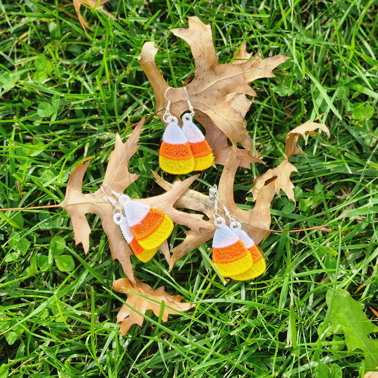 Candy Corn Embroidered Earrings