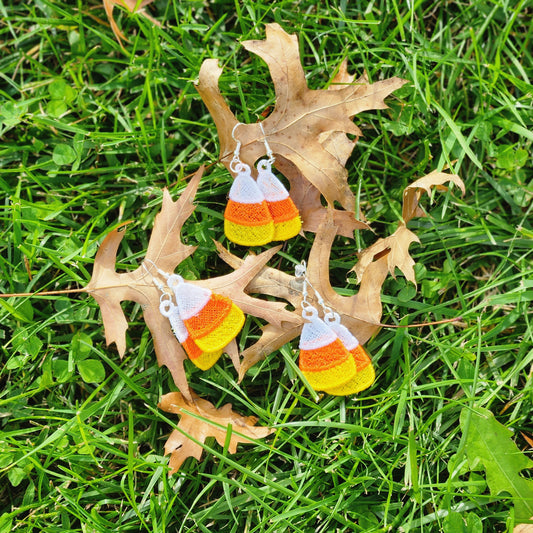Candy Corn Embroidered Earrings
