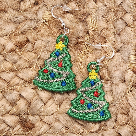 Christmas Tree Embroidered Earrings