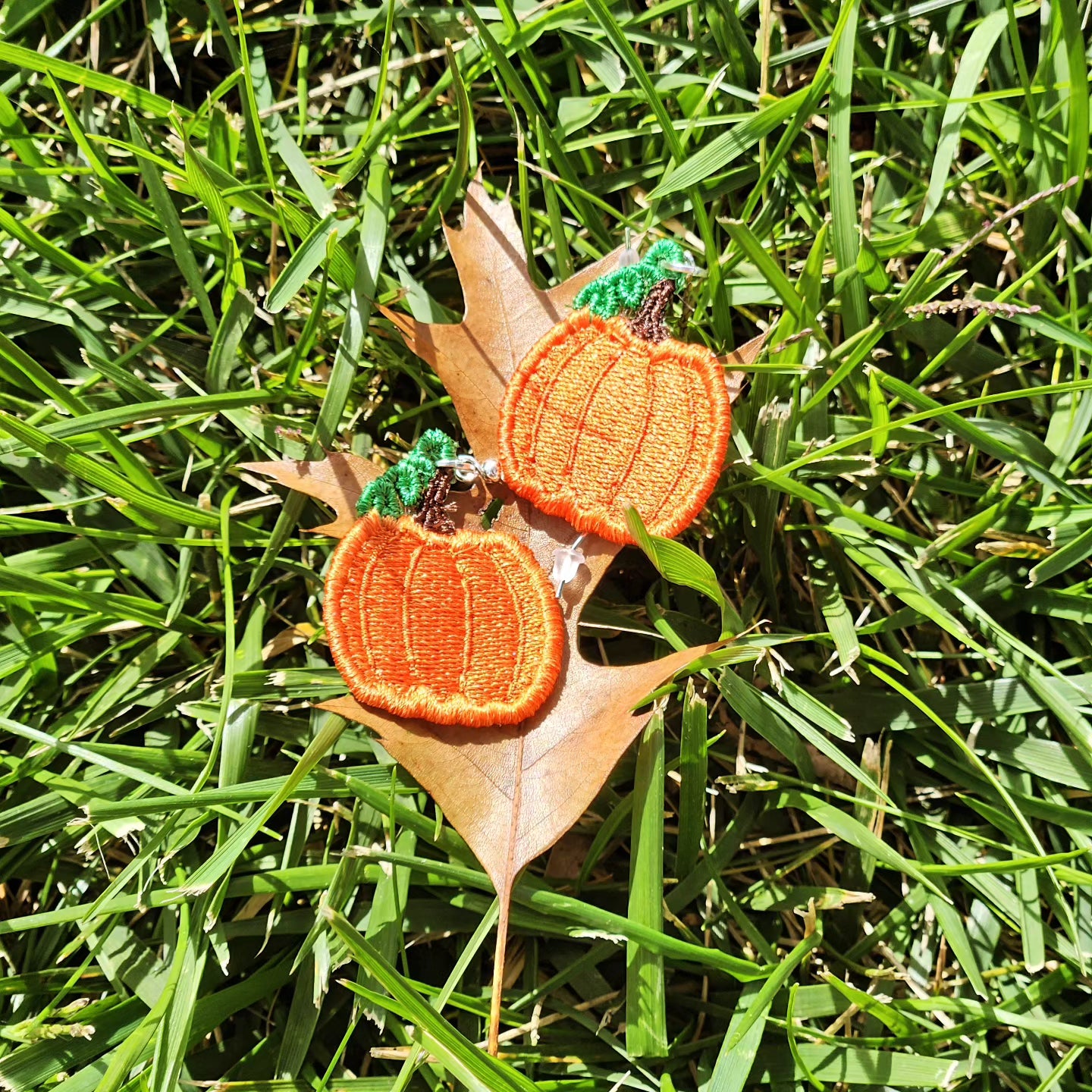 Pumpkin Embroidered Earrings