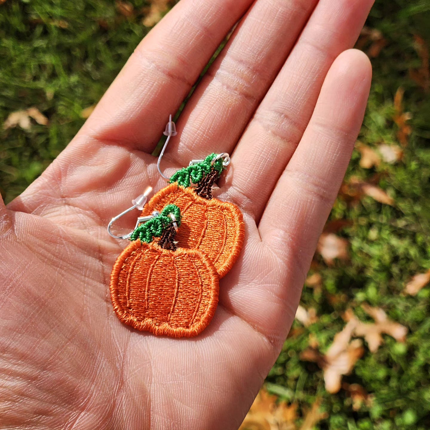 Pumpkin Embroidered Earrings