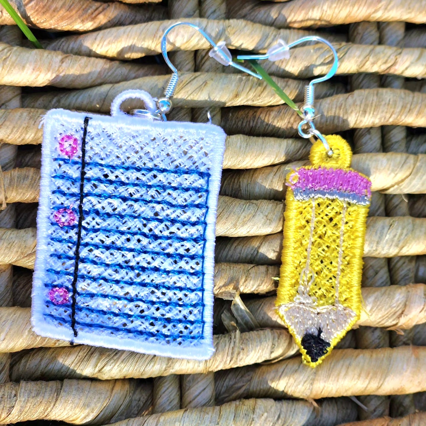 Paper and Pencil Embroidered Earrings
