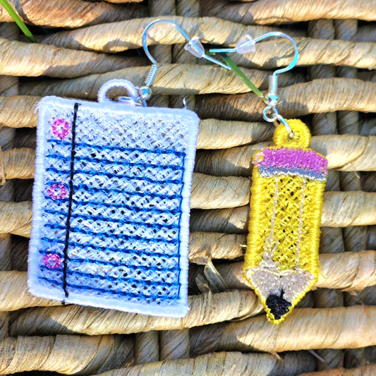 Paper and Pencil Embroidered Earrings